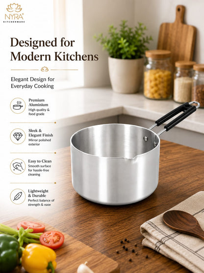 Aluminum Induction Sauce Pan with Steel Lid, Riveted PVC Handle & Swivel Hook