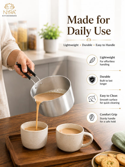 Aluminum Induction Sauce Pan with Steel Lid, Riveted PVC Handle & Swivel Hook