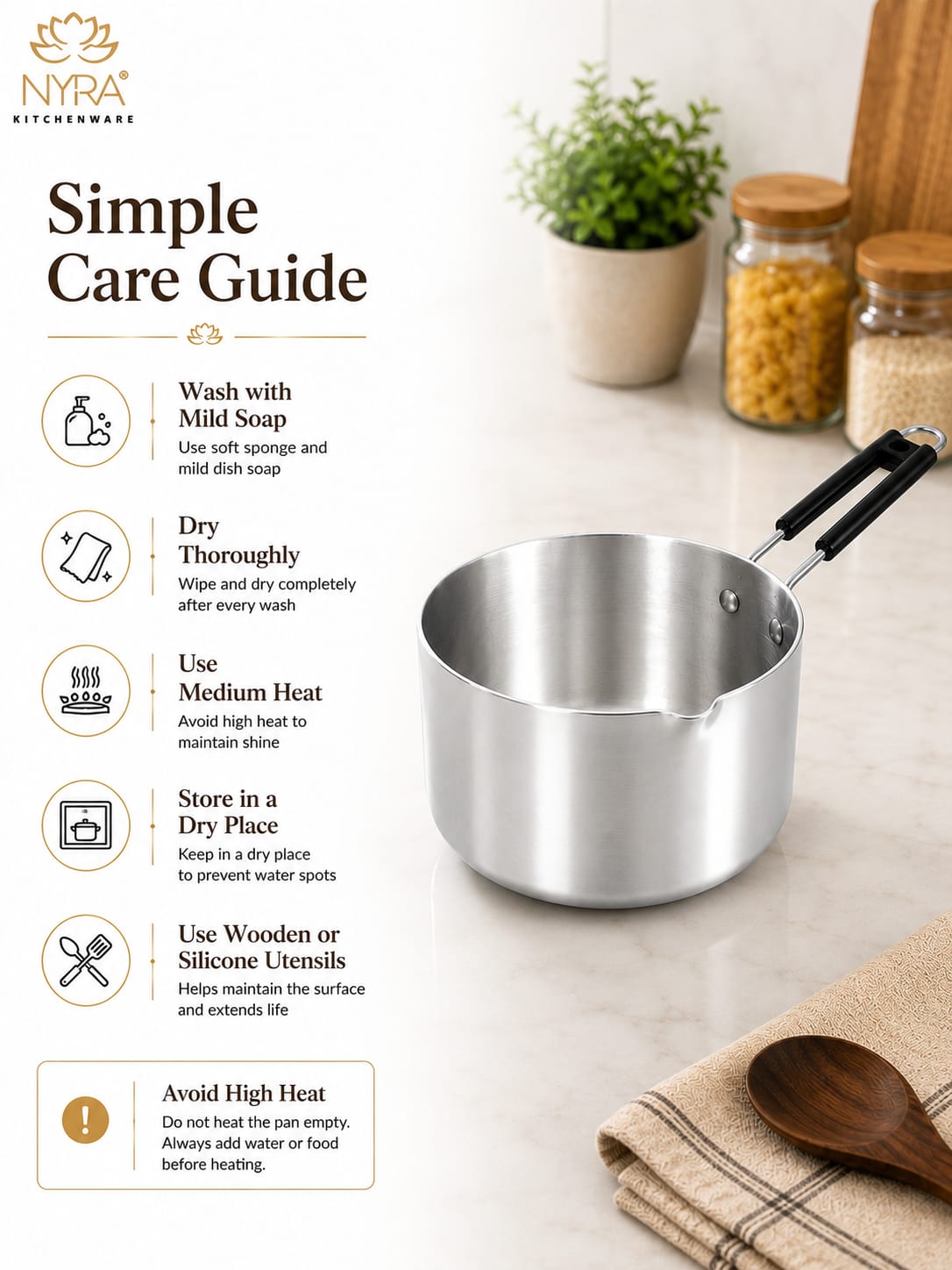 Aluminum Induction Sauce Pan with Steel Lid, Riveted PVC Handle & Swivel Hook