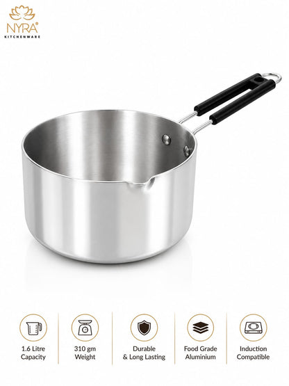 Aluminum Induction Sauce Pan with Steel Lid, Riveted PVC Handle & Swivel Hook