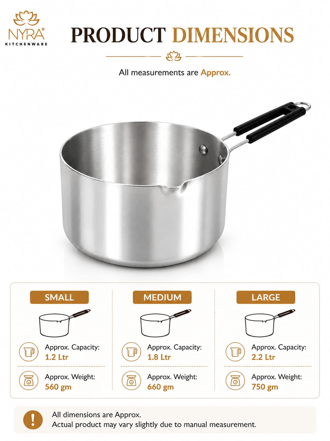 Aluminum Induction Sauce Pan with Steel Lid, Riveted PVC Handle & Swivel Hook