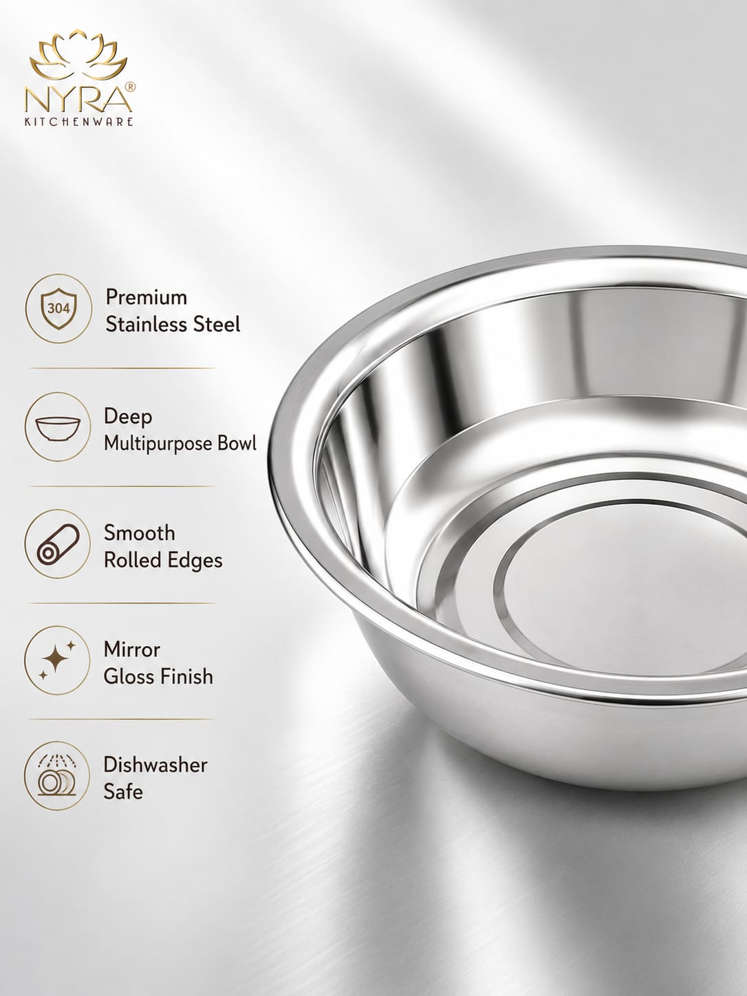 Stainless Steel Deep Mixing Bowl | Multipurpose Kitchen Prep