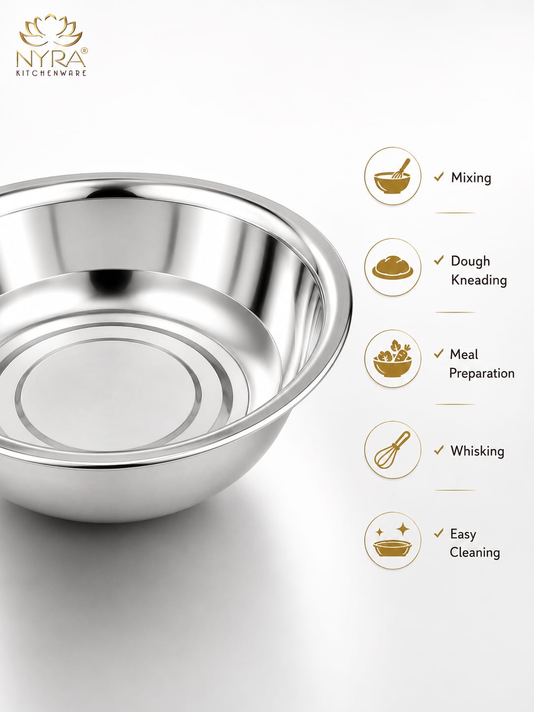 Stainless Steel Deep Mixing Bowl | Multipurpose Kitchen Prep