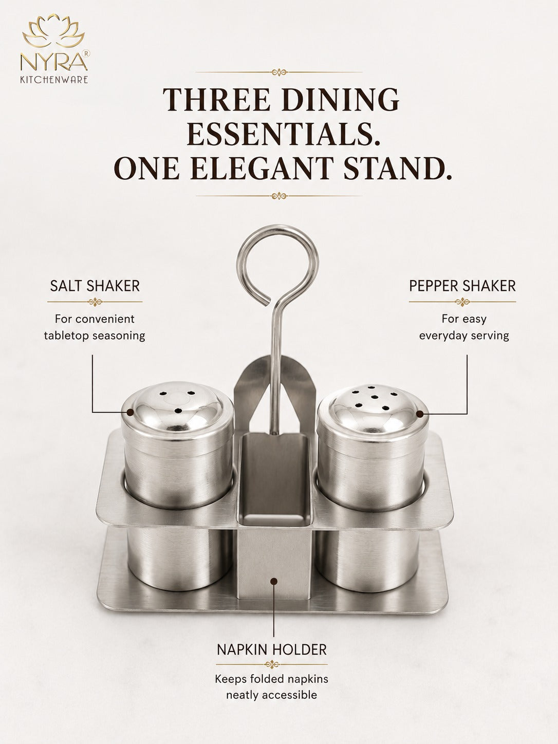 Stainless Steel Salt Pepper Sprinkler with Napkin Holder