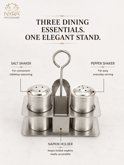 Stainless Steel Salt Pepper Sprinkler with Napkin Holder