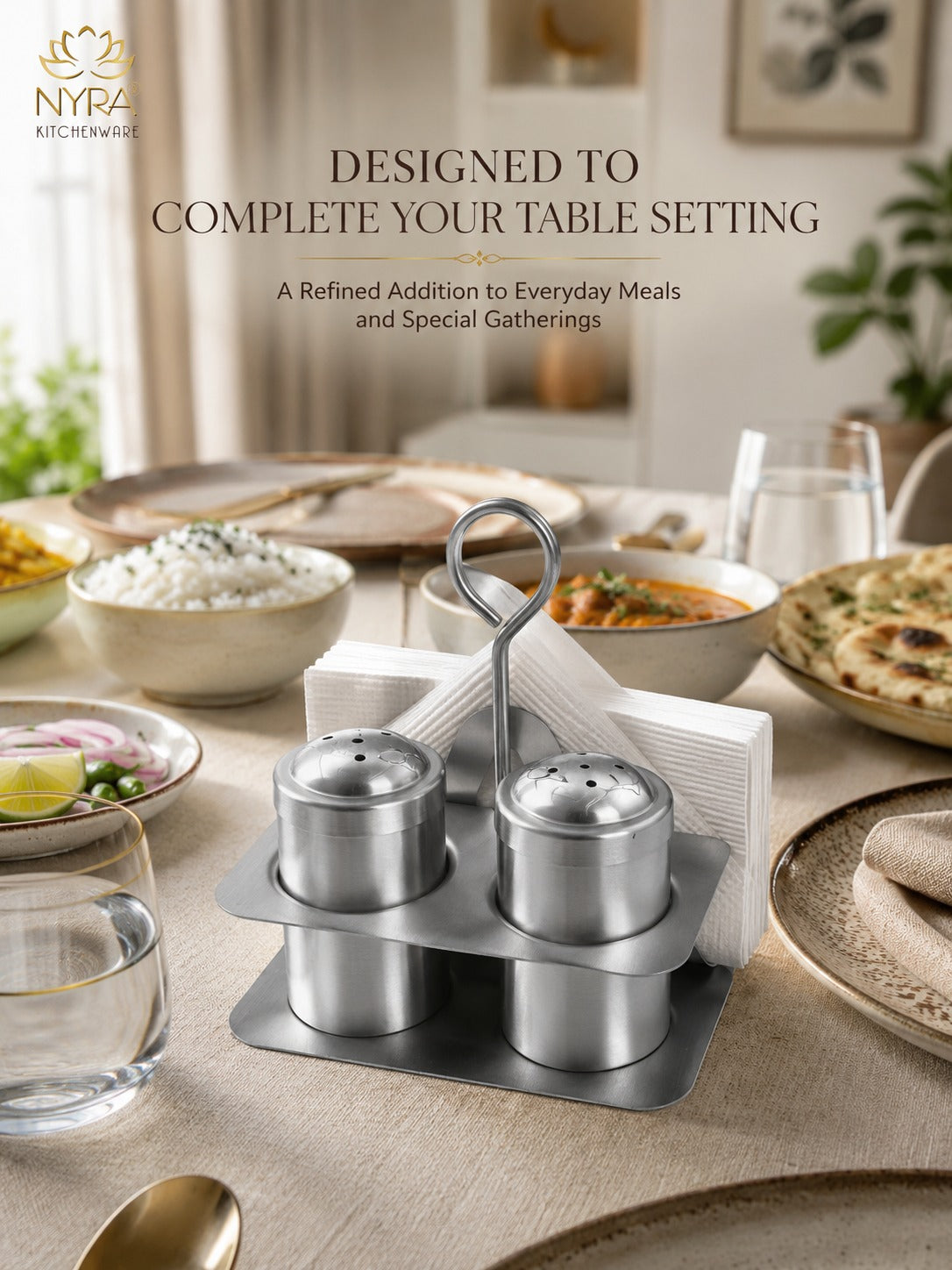 Stainless Steel Salt Pepper Sprinkler with Napkin Holder