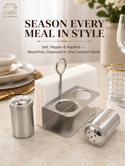 Stainless Steel Salt Pepper Sprinkler with Napkin Holder