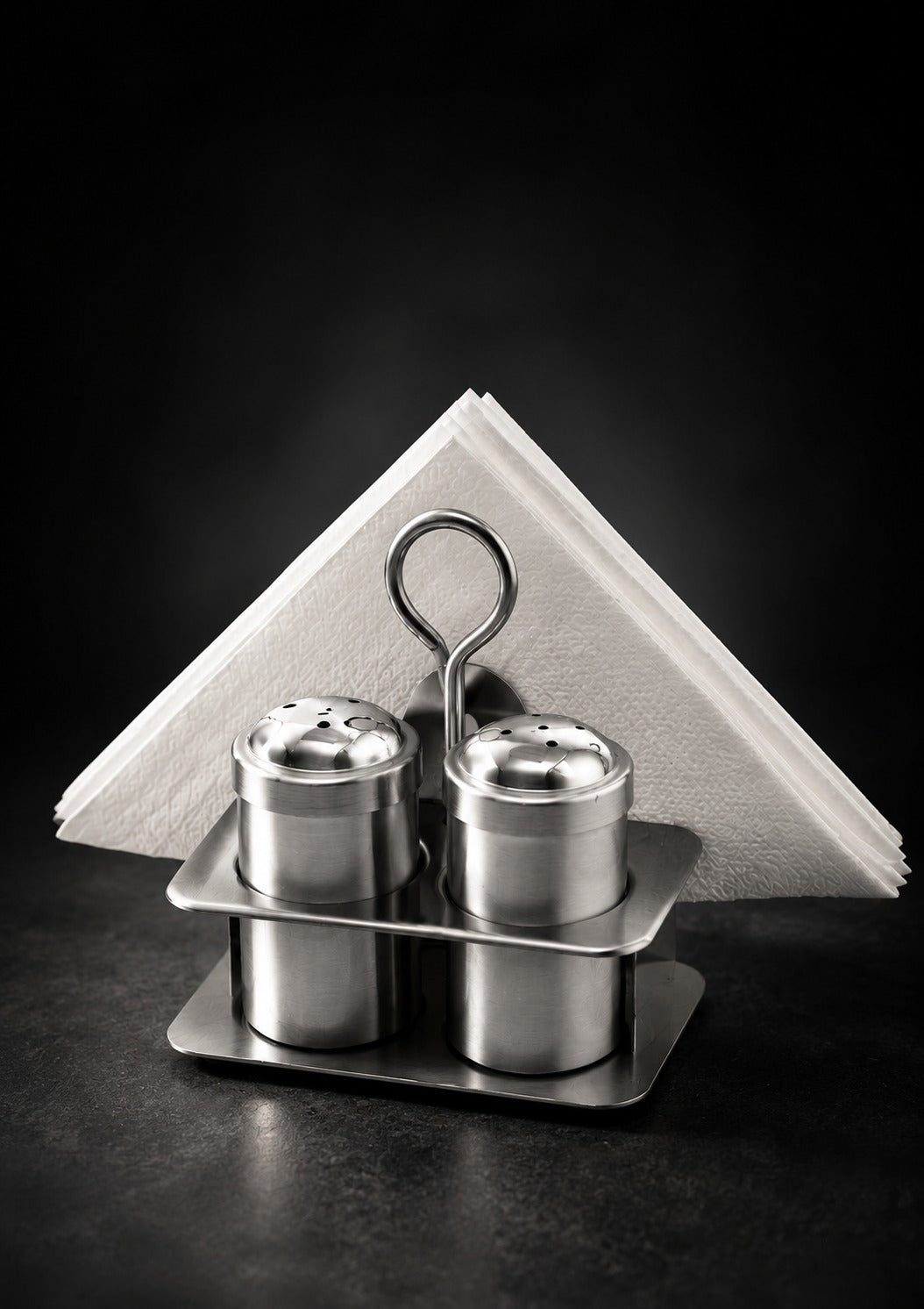 Stainless Steel Salt Pepper Sprinkler with Napkin Holder