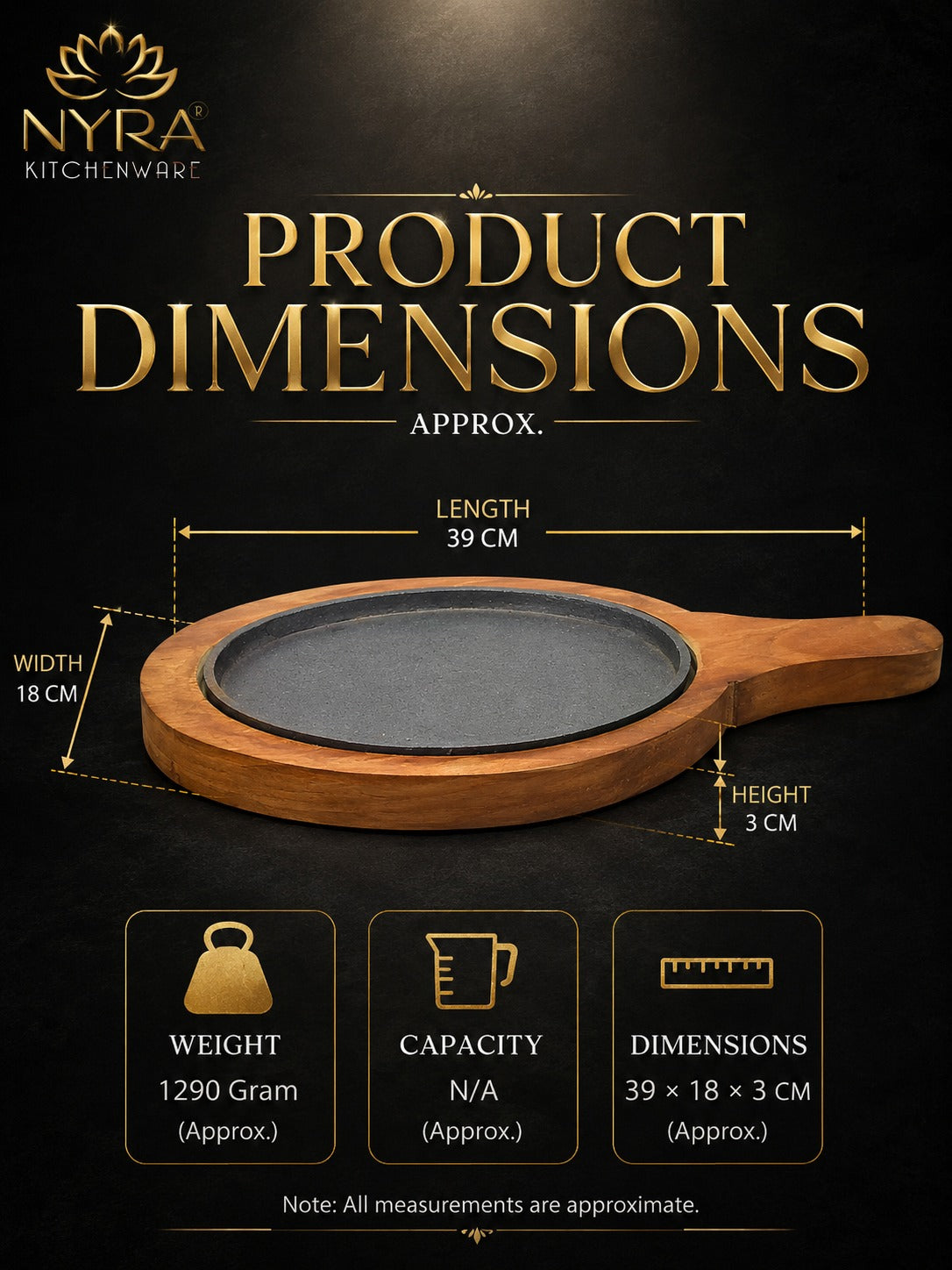 Cast Iron Sizzler Platter with Wood Trivet | Oven-Safe Tabletop Serving