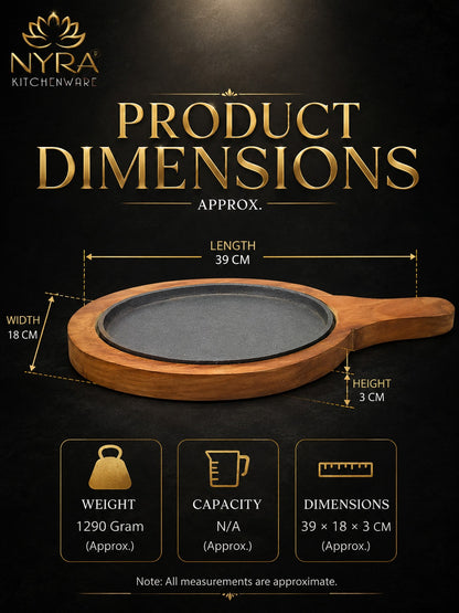 Cast Iron Sizzler Platter with Wood Trivet | Oven-Safe Tabletop Serving