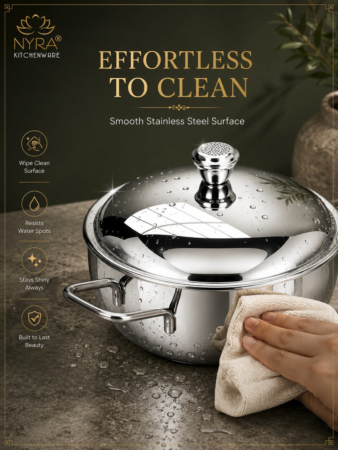 Stainless Steel Heavy Gauge Serving Vegetable Handi with Lid (Set of 2) | Food Grade Mirror Finish Curry Bowls for Dal, Sabzi, Rice & Biryani | Kitchen Serving Bowl Set |