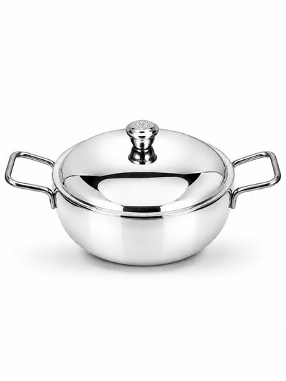 Stainless Steel Heavy Gauge Serving Vegetable Handi with Lid | Food Grade Mirror Finish - Kitchen Serving Bowl | Available in 650 ml, 1 L & 1.5 L