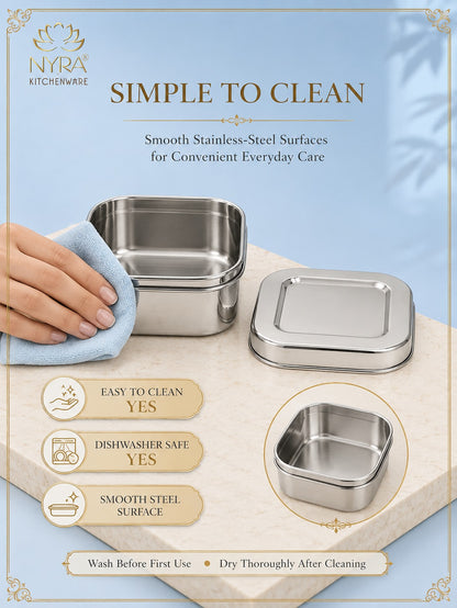 Stainless Steel Square Shaped Storage Box/Dibbi – Set of 3 Pcs