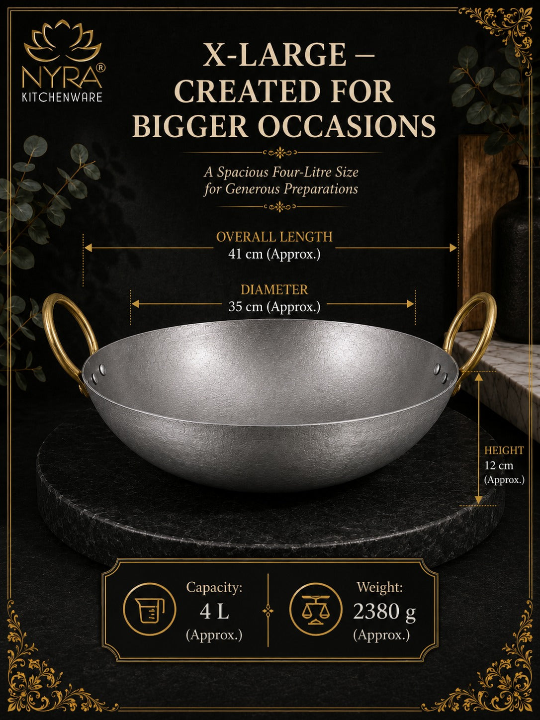 Royale Iron Kadhai/Wok with Sturdy Handle | Deep Bottom Loha Kadai- 4 Sizes