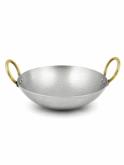Royale Iron Kadhai/Wok with Sturdy Handle | Deep Bottom Loha Kadai- 4 Sizes