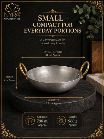 Royale Iron Kadhai/Wok with Sturdy Handle | Deep Bottom Loha Kadai- 4 Sizes
