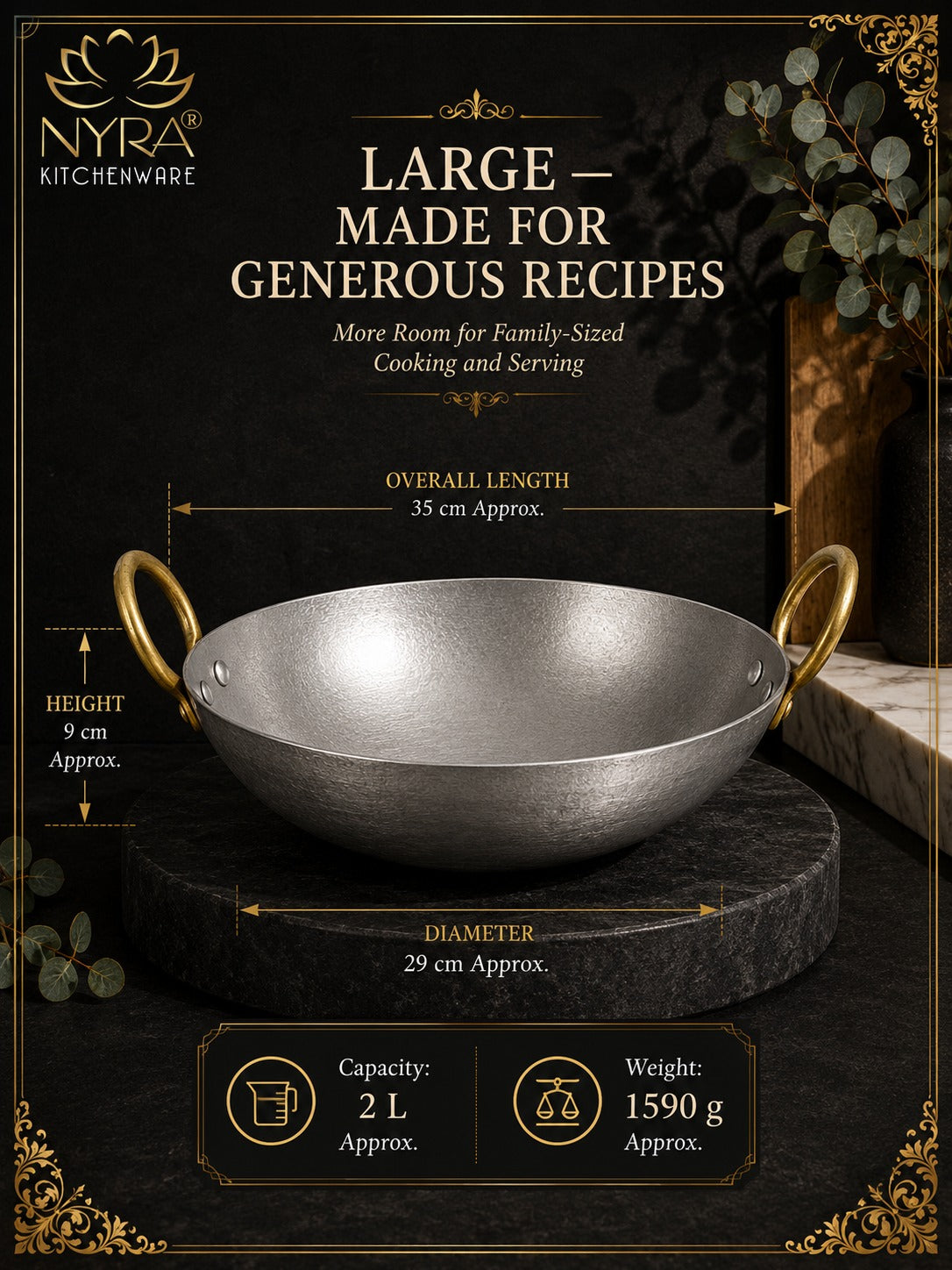 Royale Iron Kadhai/Wok with Sturdy Handle | Deep Bottom Loha Kadai- 4 Sizes