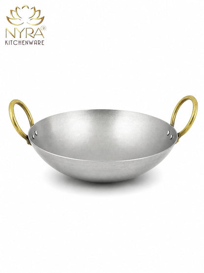 Royale Iron Kadhai/Wok with Sturdy Handle | Deep Bottom Loha Kadai- 4 Sizes