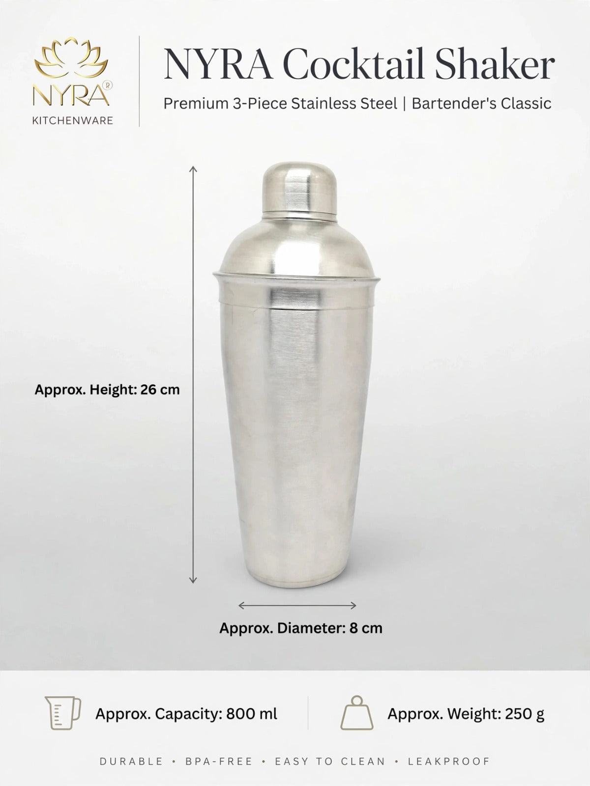Stainless Steel Cocktail Shaker | Classic Bar Tool for Mixing Drinks, Mocktails & Cocktails |