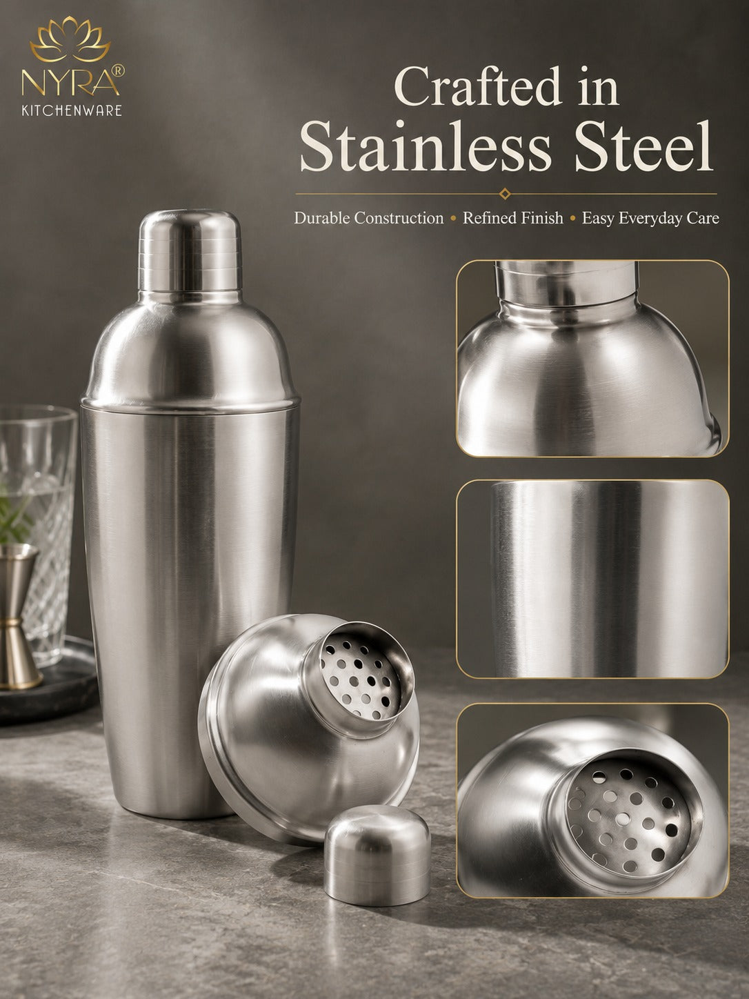 Stainless Steel Cocktail Shaker | Classic Bar Tool for Mixing Drinks, Mocktails & Cocktails |