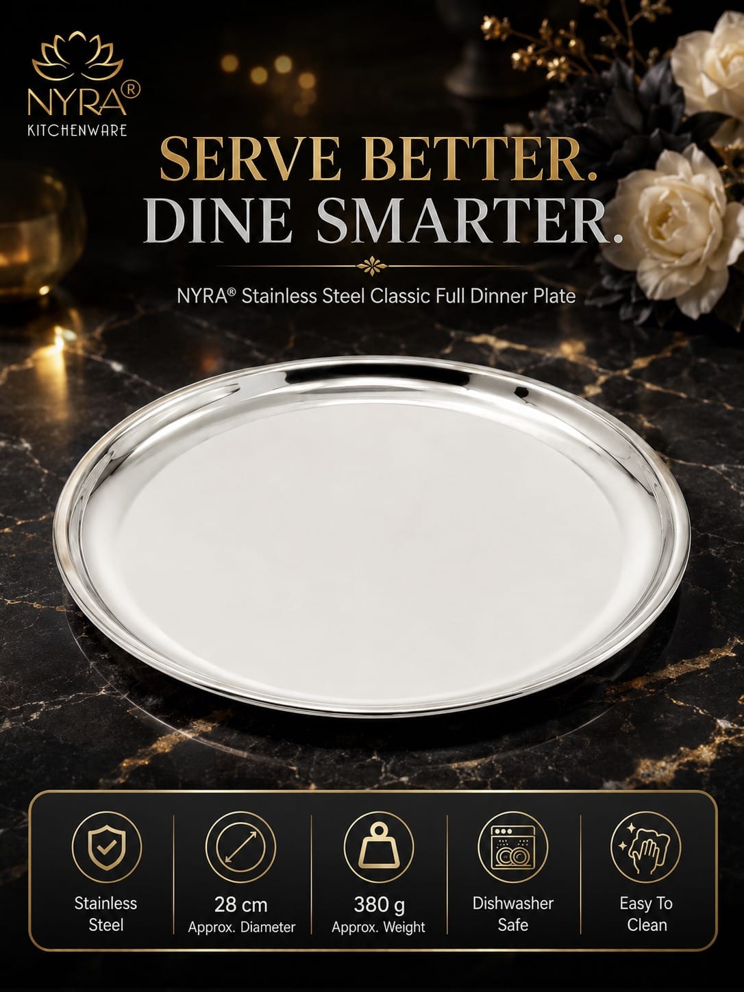 Stainless Steel Plates Set - Heavy Gauge Steel Lunch/Dinner Plates