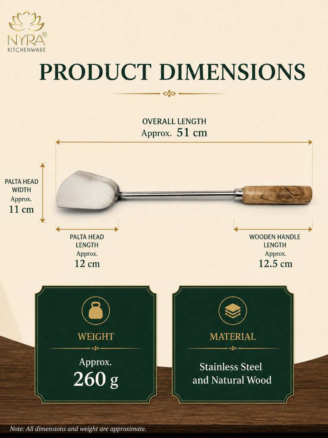 Stainless Steel Chinese Spatula/Palta – Durable Kitchen Tool with Ergonomic Wooden Handle
