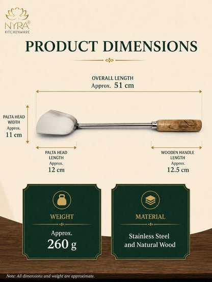 Stainless Steel Chinese Spatula/Palta – Durable Kitchen Tool with Ergonomic Wooden Handle