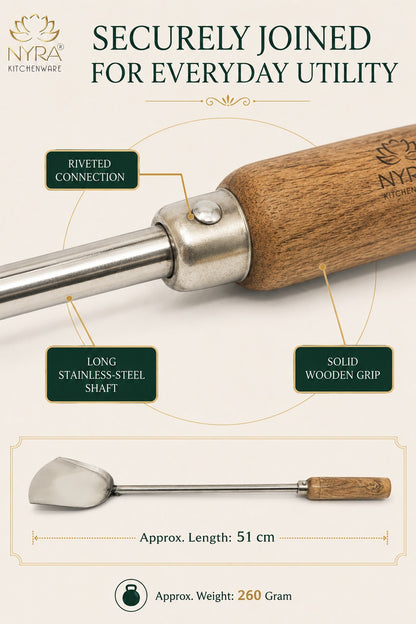 Stainless Steel Chinese Spatula/Palta – Durable Kitchen Tool with Ergonomic Wooden Handle
