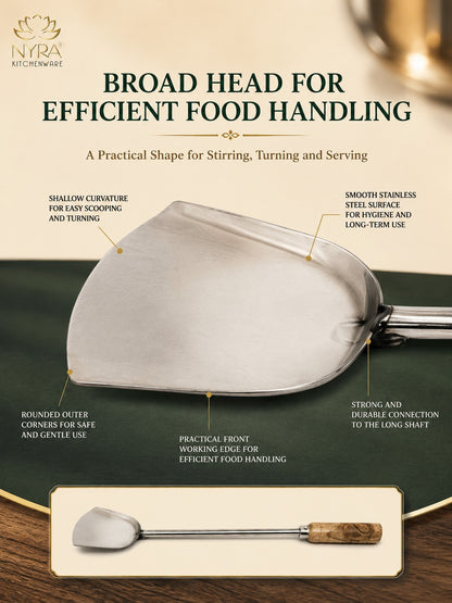 Stainless Steel Chinese Spatula/Palta – Durable Kitchen Tool with Ergonomic Wooden Handle