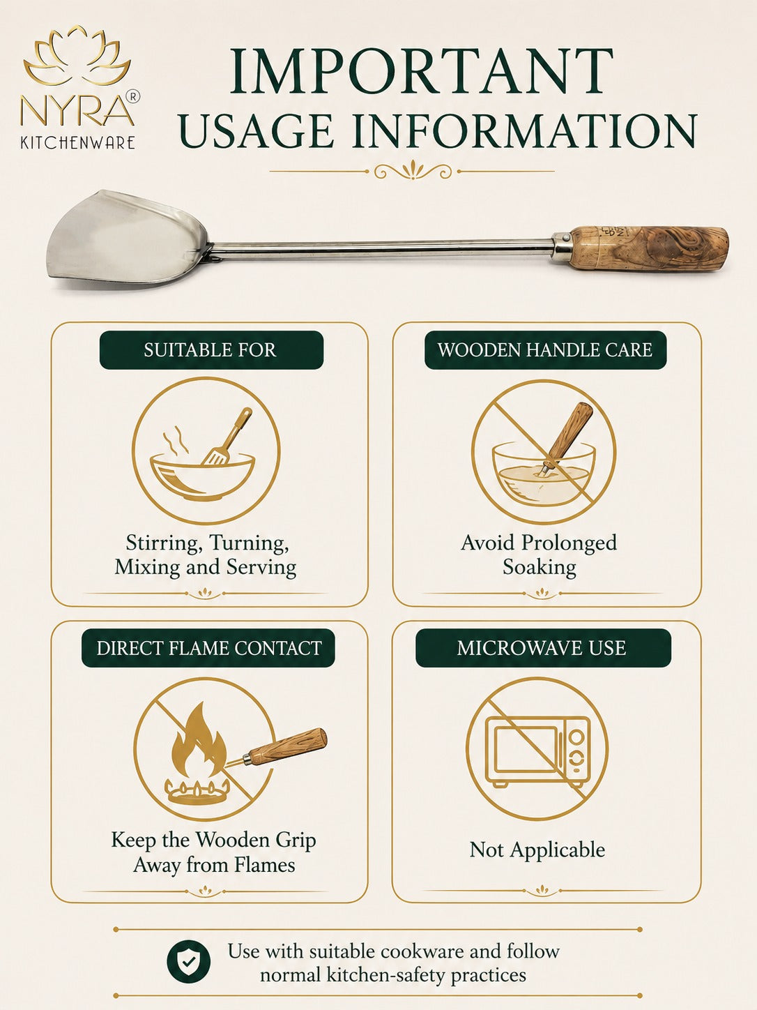 Stainless Steel Chinese Spatula/Palta – Durable Kitchen Tool with Ergonomic Wooden Handle