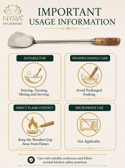 Stainless Steel Chinese Spatula/Palta – Durable Kitchen Tool with Ergonomic Wooden Handle