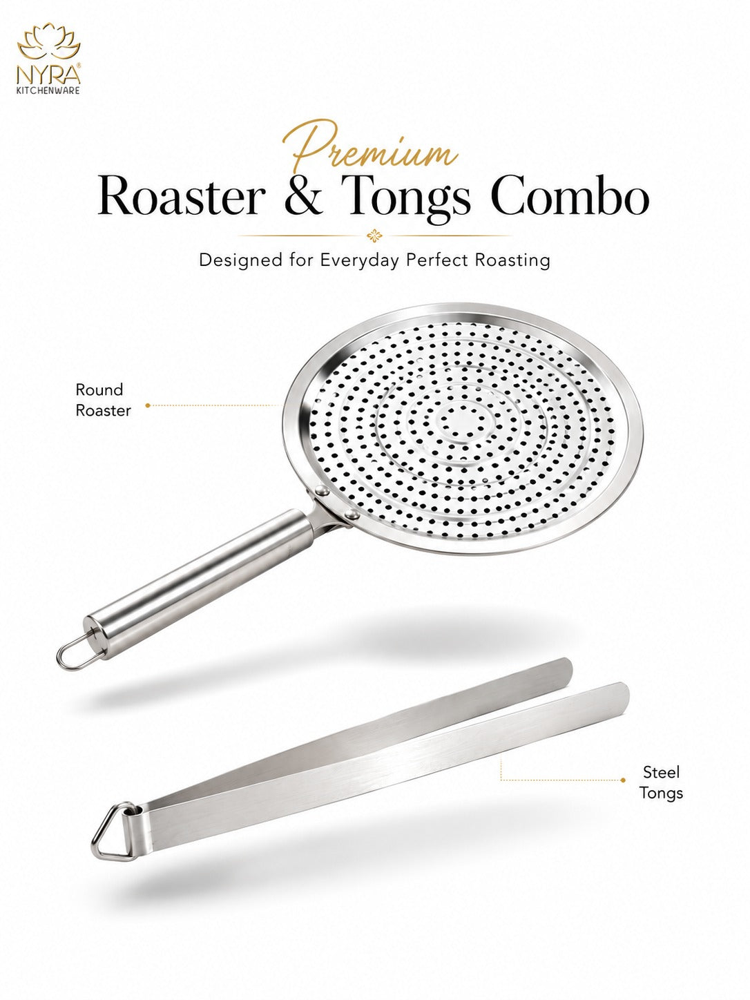 Stainless Steel Roaster and Steel Tong Combo - Kitchen Essential