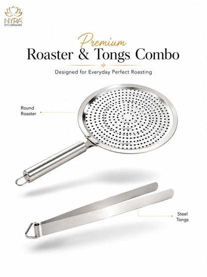 Stainless Steel Roaster and Steel Tong Combo - Kitchen Essential