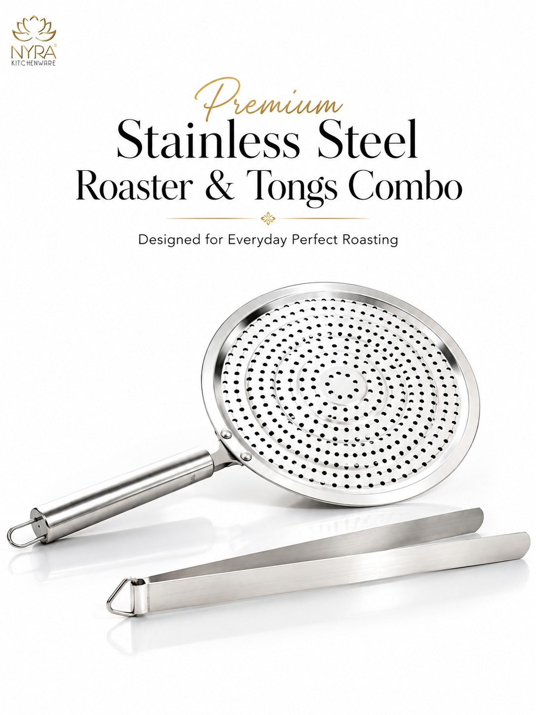 Stainless Steel Roaster and Steel Tong Combo - Kitchen Essential