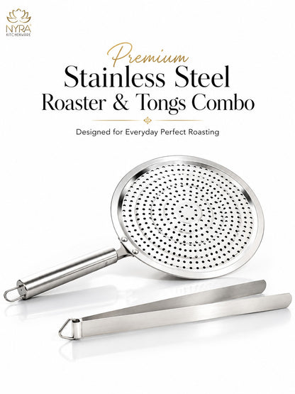 Stainless Steel Roaster and Steel Tong Combo - Kitchen Essential