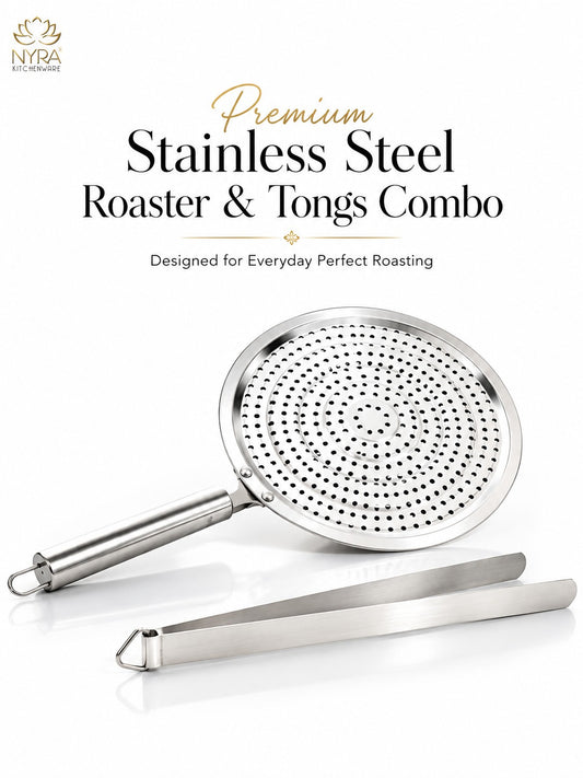 Stainless Steel Roaster and Steel Tong Combo - Kitchen Essential