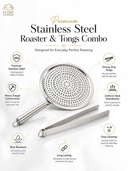 Stainless Steel Roaster and Steel Tong Combo - Kitchen Essential