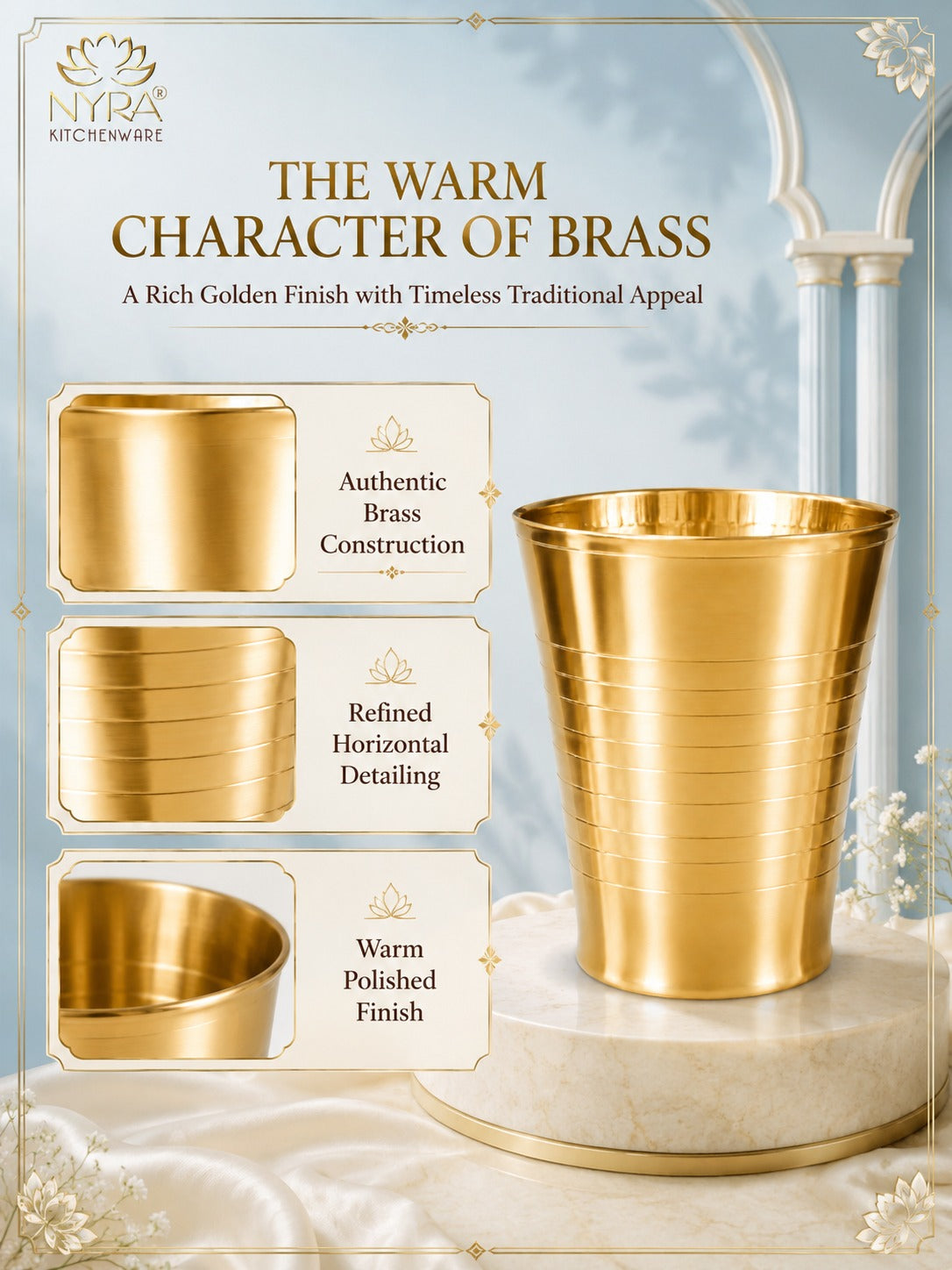 Brass Water Glass (Pital Tumbler) | Handcrafted for Ayurvedic Benefits