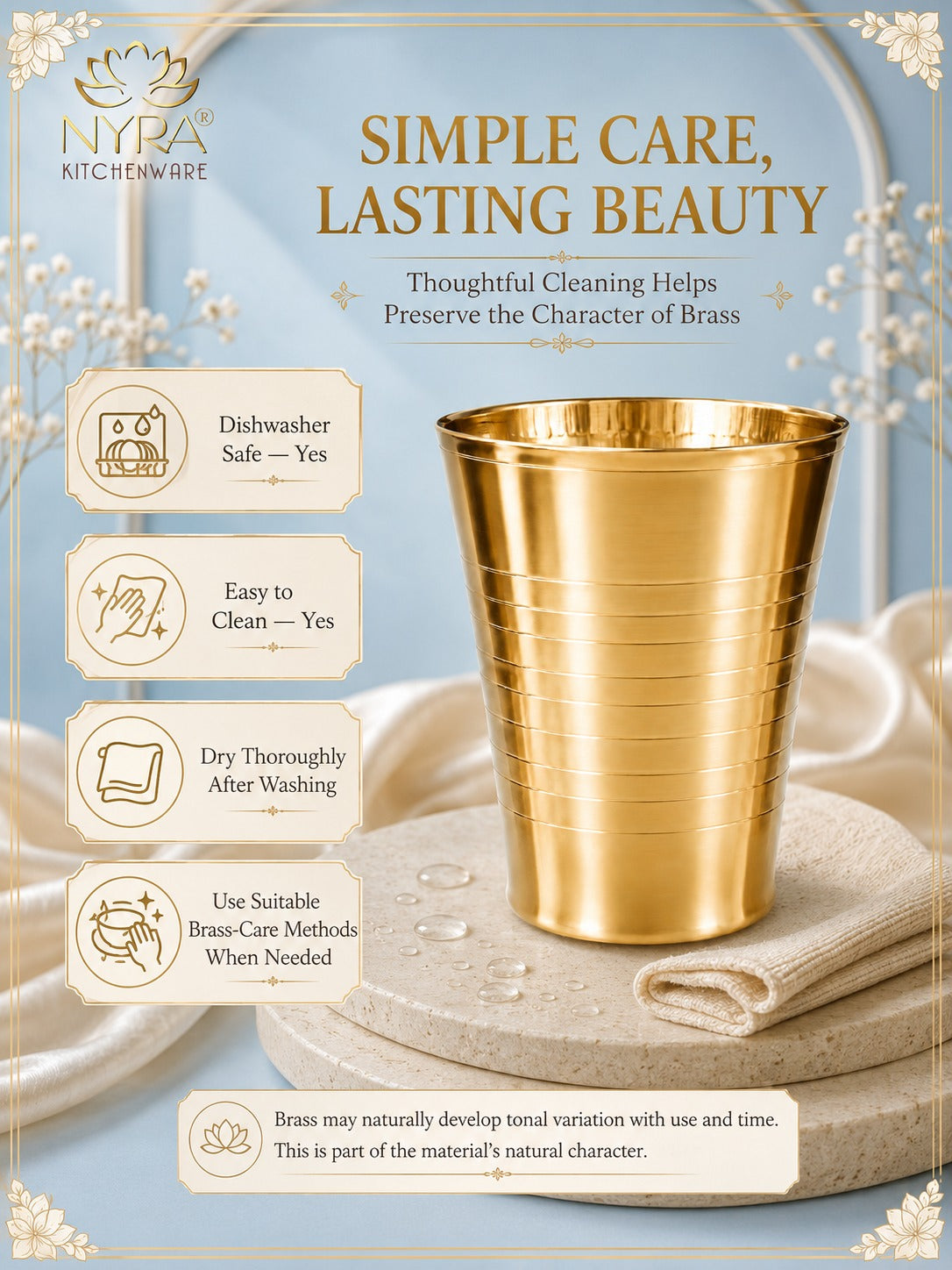 Brass Water Glass (Pital Tumbler) | Handcrafted for Ayurvedic Benefits