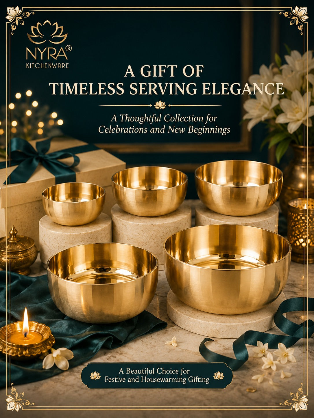 Pure Bronze Kansa Bowls | Handcrafted Serving Set in 5 Sizes