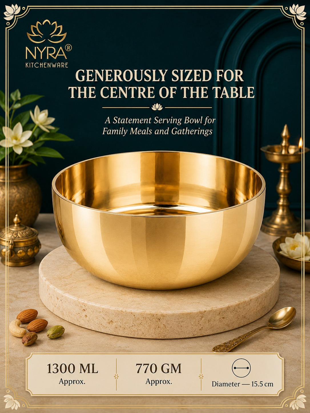 Pure Bronze Kansa Bowls | Handcrafted Serving Set in 5 Sizes