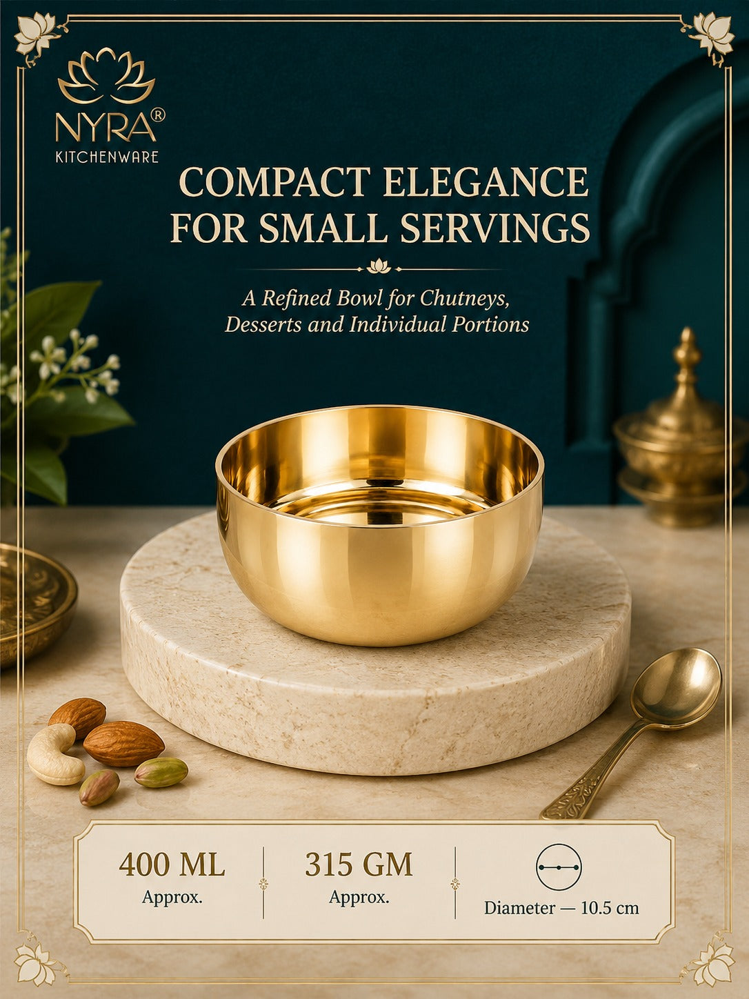 Pure Bronze Kansa Bowls | Handcrafted Serving Set in 5 Sizes