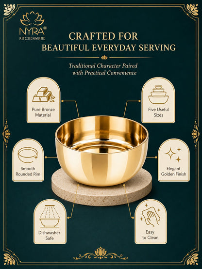 Pure Bronze Kansa Bowls | Handcrafted Serving Set in 5 Sizes