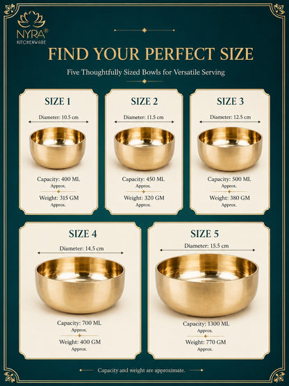 Pure Bronze Kansa Bowls | Handcrafted Serving Set in 5 Sizes