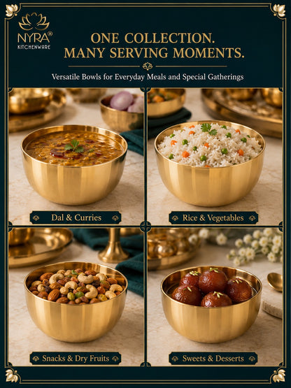 Pure Bronze Kansa Bowls | Handcrafted Serving Set in 5 Sizes