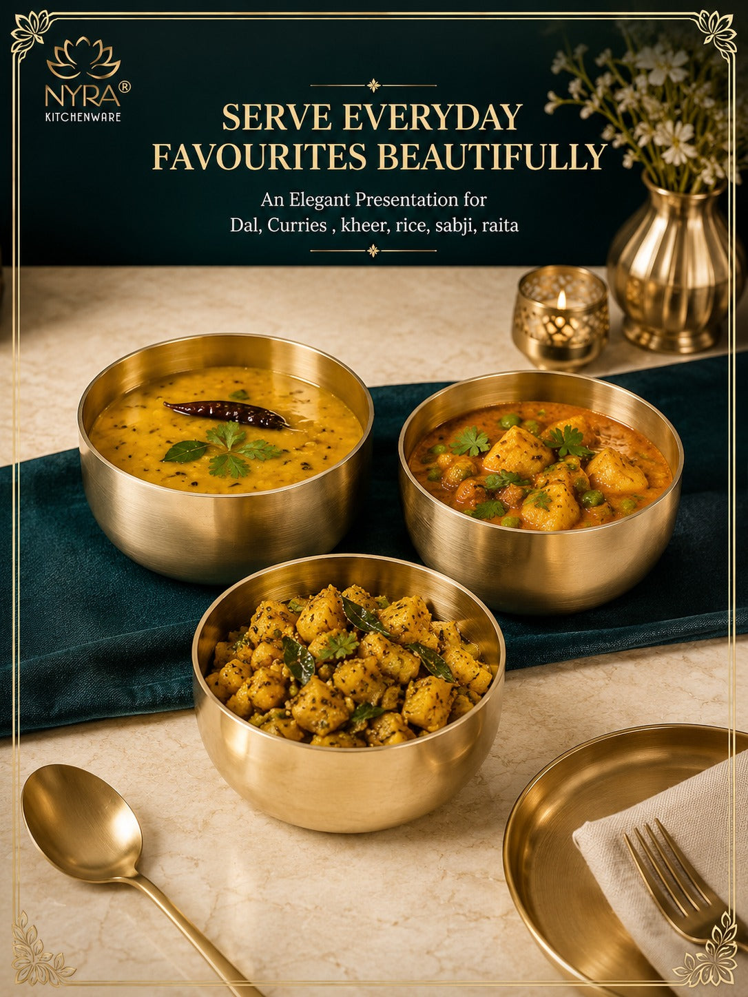 Pure Bronze Kansa Bowls | Handcrafted Serving Set in 5 Sizes