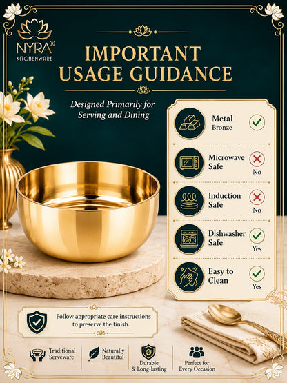 Pure Bronze Kansa Bowls | Handcrafted Serving Set in 5 Sizes