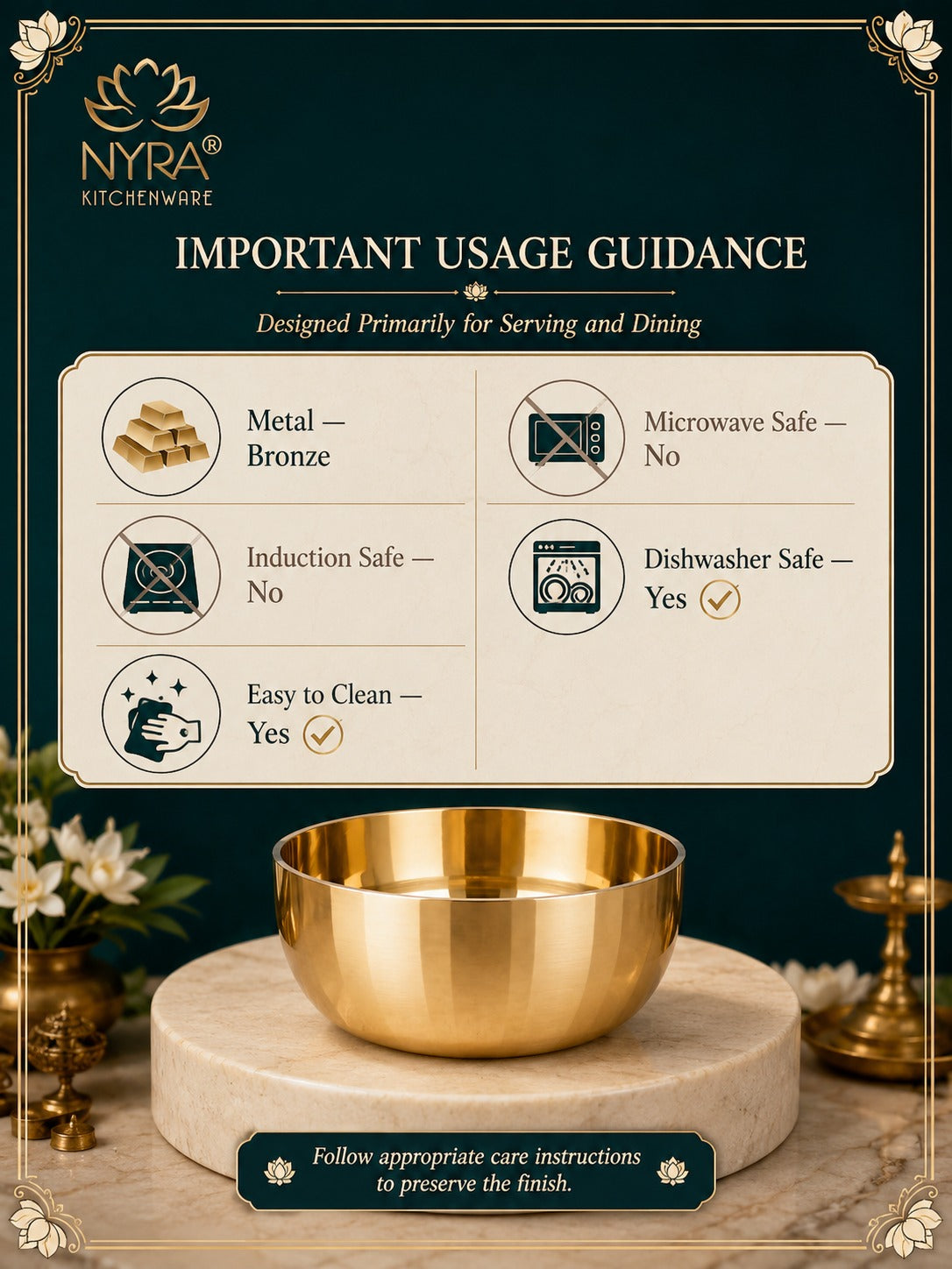 Pure Bronze Kansa Bowls | Handcrafted Serving Set in 5 Sizes