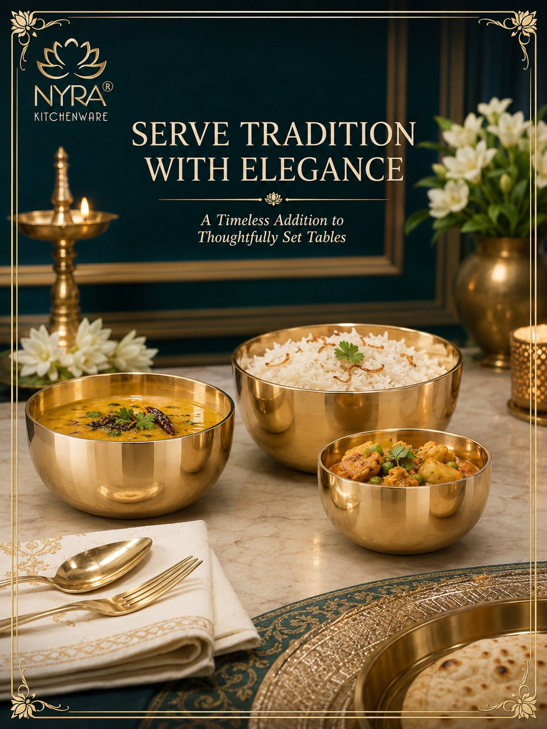 Pure Bronze Kansa Bowls | Handcrafted Serving Set in 5 Sizes