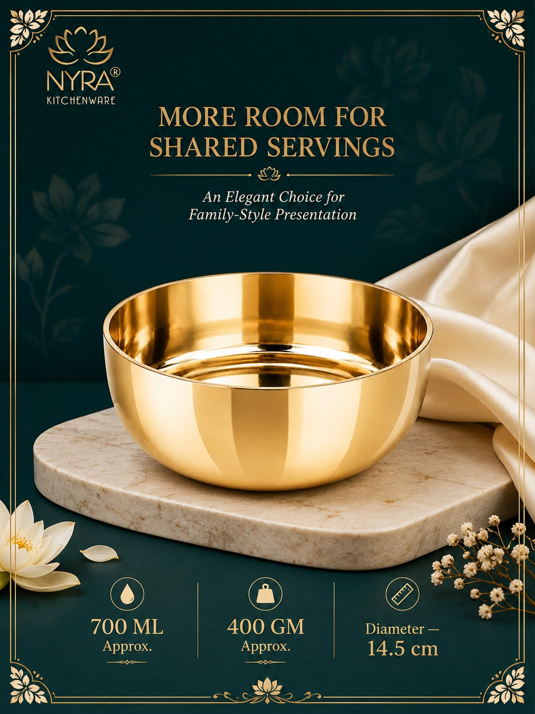 Pure Bronze Kansa Bowls | Handcrafted Serving Set in 5 Sizes